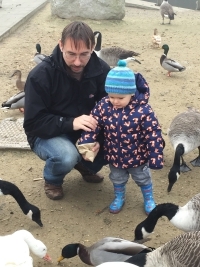 Gav and Sammy feeding the ducks