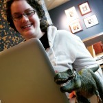 I meet new friends in Portland. Most of them are writers but only some of them, like Miriam, come with dinosaurs.