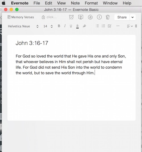 How to Memorize Bible Verses using Evernote--Enter the verse.
