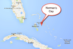 Map location of Norman's Cay, also made famous in
