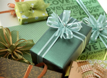 Pile of wrapped gifts.