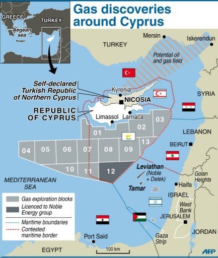 Gas discoveries around Cyprus. Source: Alternet.