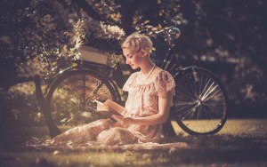 girl reading & bike