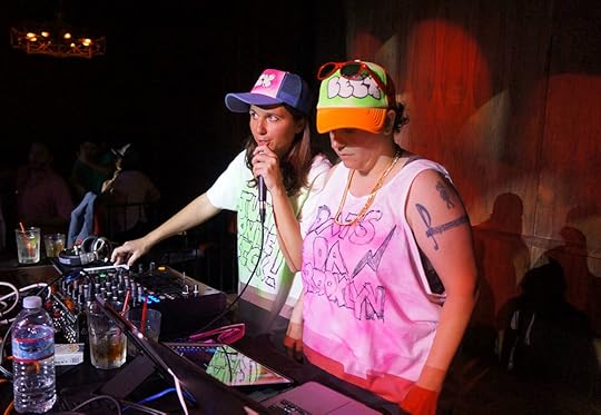 Suzi Barrett and Rebecca Drysdale DJing it up.
