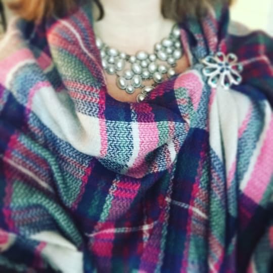 This BLANKET SCARF makes me happy for three reasons: the colors, that it's fashionable, and that my husband bought if for me. The BROOCH has been in my jewelry box since I was a fashion consultant. It's fun to BREAK IT OUT now and then.