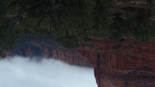 Mountains misting with fog