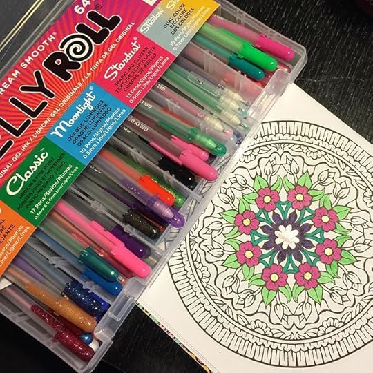 Got my new Gelly Roll set! And it's awesome for coloring books! I love doing little metallic or sparkly highlights. Plus, they're so much easier on my hands than colored pencils. #ig2016 #dailyphoto #365days #coloringbook #coloringbookforadults #coloringforadults #gellyroll