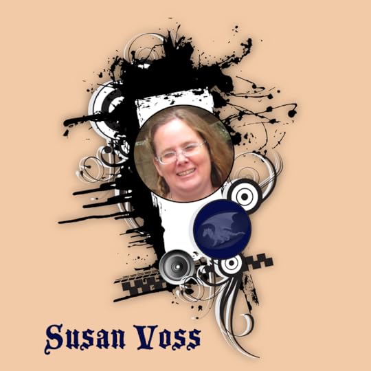Audiobook blogger Susan Voss pictured with dragon inset
