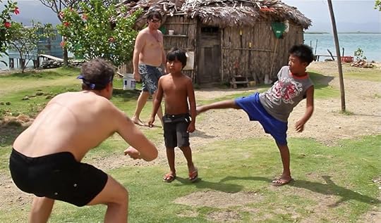 I’m in a low, about-to-wrestle stance. 