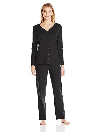 Jockey Women's Cotton Cardigan Pajama Set, Black, Large