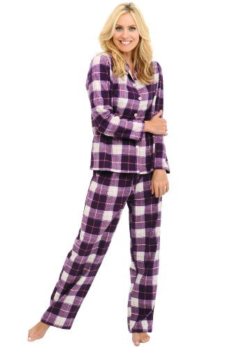 Del Rossa Women's 100% Cotton Flannel Pajama Set - Long Pjs, XL Purple Plaid (A0509P65XL)