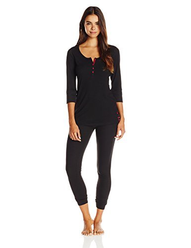 Betsey Johnson Women's Rib Knit Legging Pajama Set, Raven Black, Medium