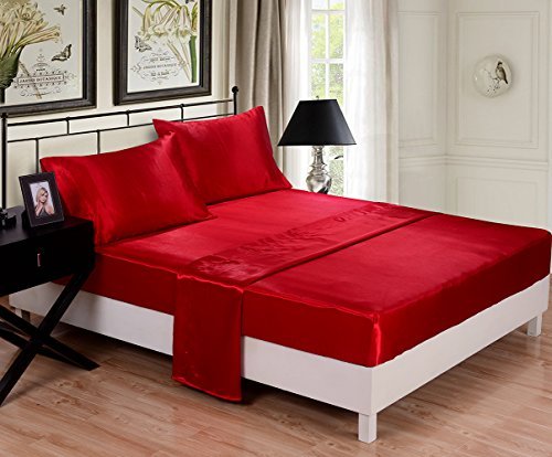 Honeymoon 4PC bed sheet set, Red sheet, King set, HM00209001K-RED