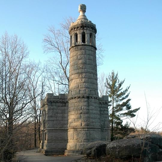 : Memorial lookout tower at Little Round Top, Gettysburg, to the soldiers of the 12th and 44th New York Infantry regiments, who helped save the Union’s flank. Photo by Emerson Baker. Image: Little_Round_Top_12th_New_York_lookout