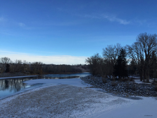 View of the Bow River from the Peace Bridge in Calgary, Alberta