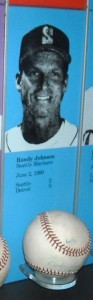 One of Randy Johnson's no-no balls in the Baseball Hall of Fame.