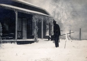 Alonzo, Elsie's father, during one of the heavy storms on Palomar. Taken by Robert Asher.