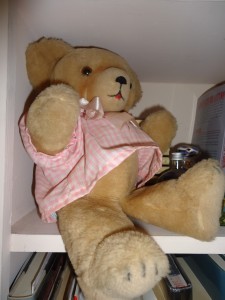 Teddy Bear I gave the guy I loved when he had heart surgery in 1982. He returned it to me when we moved in together in 2003. 