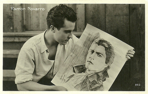 Ramon Novarro holding a sketch for Scaramouche