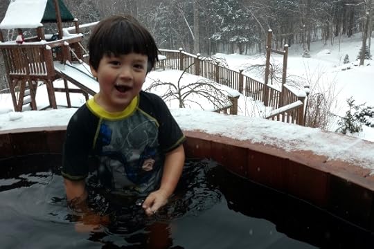 The Pip doing a happy dance inside the outdoor hot tub.
