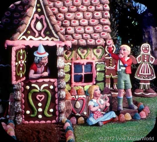 The Viewmaster depiction of Hansel and Gretel, the witch, and her gingerbread house were among my favorite childhood illustrations of one of my favorite fairy tales.