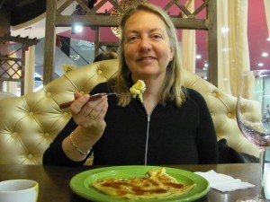 Sampling a dessert version of cottage cheese in Klaipeda