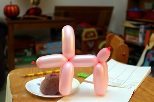 SteelyKid's balloon dog, and The Pip's clay volcano.
