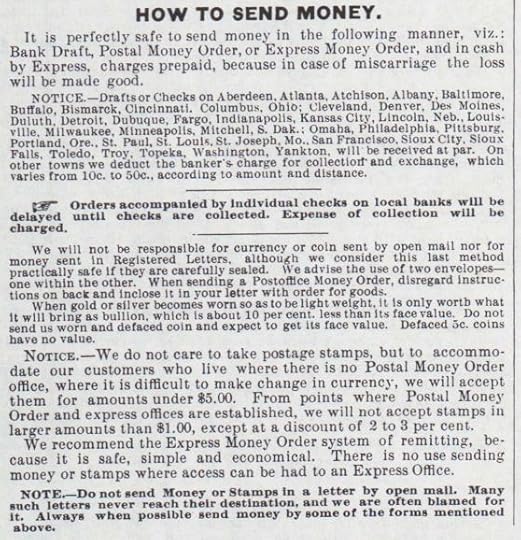 How to Send Money. Montgomery Ward & Co., 1885 Catalogue, pg 1