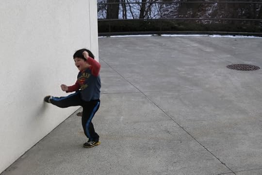 The Pip trying to kick off a wall.