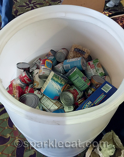 Barrel of canned goods for the Oregon Food Bank