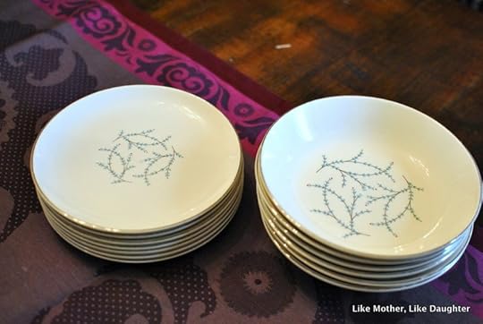 Finding some sweet dishes at the thrift store.