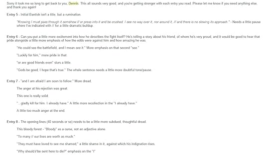 A list of early edits on Into the Nanten, featuring lots of detailed notes.