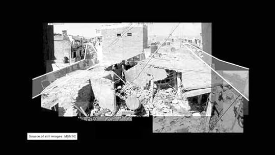 « Using a collage pieced together from individual video-frames extracted from the footage we try and locate the building within a satellite image of Miranshah ». Image and caption from the video Decoding Video Testimony, Miranshah, Pakistan, March 30, 2012 © Forensic Architecture in collaboration with SITU Research