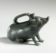 Greek terracotta askos in the form of a boar, circa 4th c. BCE