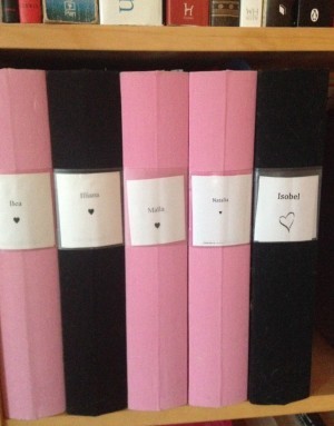 Alla mina böcker har en pärm, av tradition döpt efter hjältinnan.