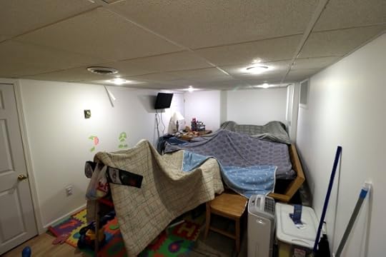 The blanket fort du jour in the basement of Chateau Steelypips.