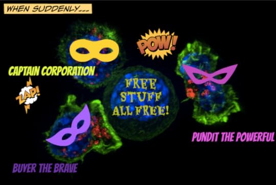Image of Killer T-Cells Attacking Cancer from NIH courtesy of Flickr Creative Commons (added in the obviously silly stuff)