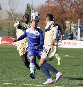 Dustin Corea is seen in action for FC Edmonton against the Jacksonville Armada PHOTO: TONY LEWIS/FC EDMONTON
