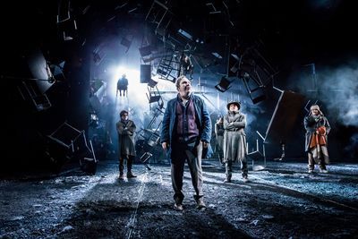 A scene from As You Like It, foreground Paul Chahidi(Jaques). Photo by Johan Persson