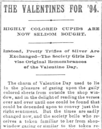 The Indianapolis News. Indianapolis IN. 10 February 1894. The Valentines for '94.