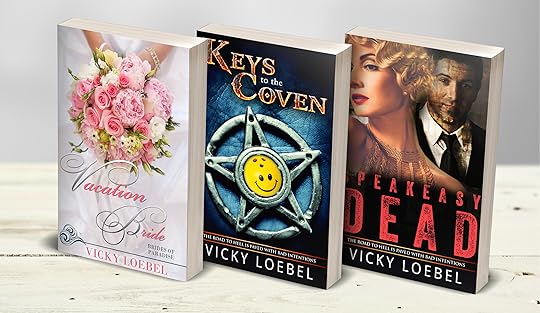 three books on shelf