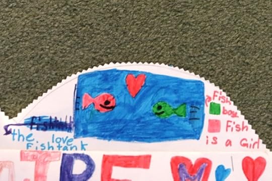 Detail from SteelyKid's heart-shaped pouch for Valentine's Day cards.
