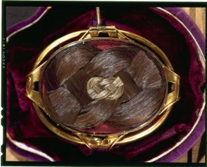 Verso of oval portrait miniature showing Madison's hair in braided pattern. 1783. Rare Book and Special Collections Division.