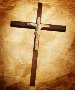 Wooden cross isolated on white background with clipping path