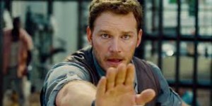 Chris Pratt trying to reason with his raptor friends.