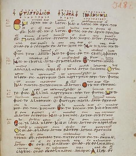 The beginning of the Gospel of John, in the Codex Sangallensis from the 9th century AD.
