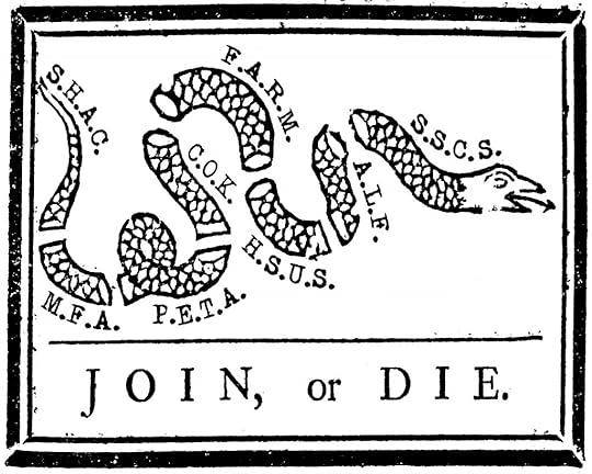 Join or Die sticker for animal rights and animal liberation activists, uniting social movements.