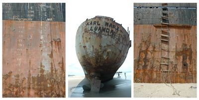 Kiluanji Kia Henda, Triptych, Karl Marx, Luanda, photographs on aluminium, each 130 cm x 86 cm, 2005. Courtesy of the artist and Nomas Foundation, Rome