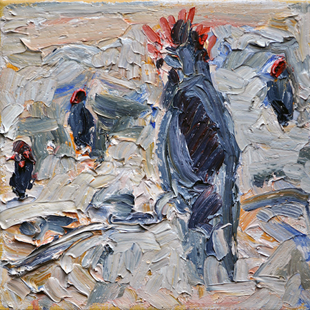 Brad Spalding. Gang-Gang Gang 300x300mm Oil on Linen