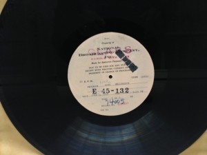 A 1945 NBC Radio broadcast on a 16-inch glass-based lacquer disc. Photo by Gene DeAnna.